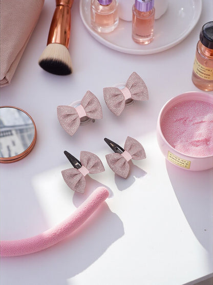 Shiny Party Bow on Rubber bands & snap clip - Light pink