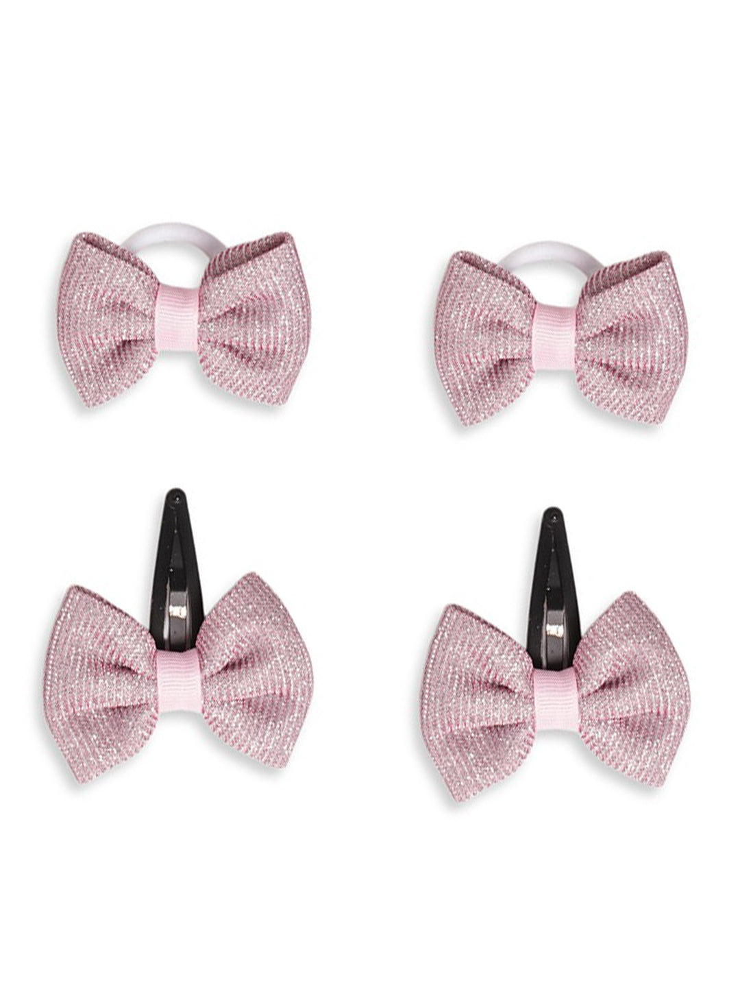 Shiny Party Bow on Rubber bands & snap clip - Light pink