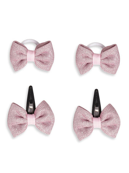 Shiny Party Bow on Rubber bands & snap clip - Light pink