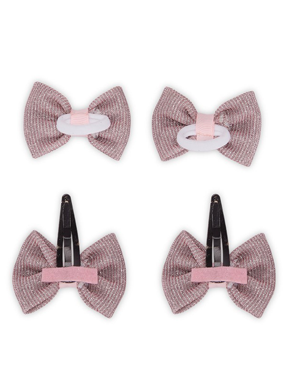 Shiny Party Bow on Rubber bands & snap clip - Light pink