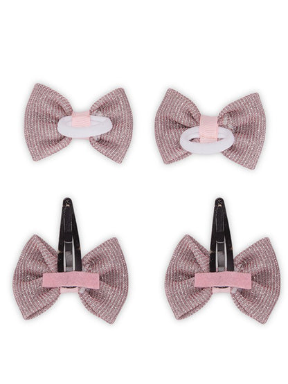 Shiny Party Bow on Rubber bands & snap clip - Light pink