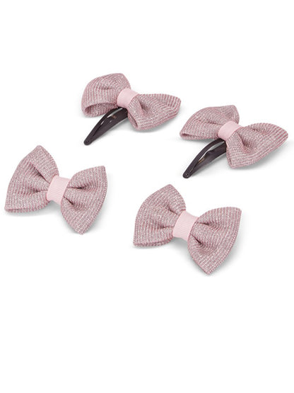 Shiny Party Bow on Rubber bands & snap clip - Light pink