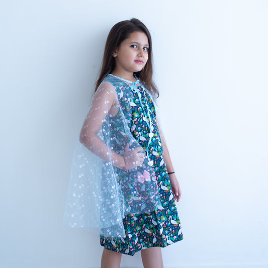 Cape - Kids' Cape featuring soft glitter net, shimmer neck line for comfort -  Blue,Silver