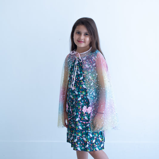 Cape - Kids' Cape featuring soft glitter net, for comfort - Yellow, Pink, Blue, Silver
