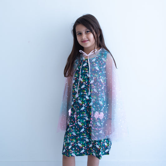 Cape - Kids' Cape featuring soft glitter net, shimmer neck line for comfort - Blue, Pink, Silver