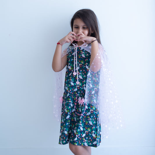 Cape - Kids' Cape featuring soft glitter net, shimmer neck line for comfort - Pink, Silver