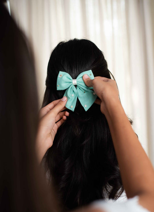 Cute Bow On Alligator With Beads and Button Detailing