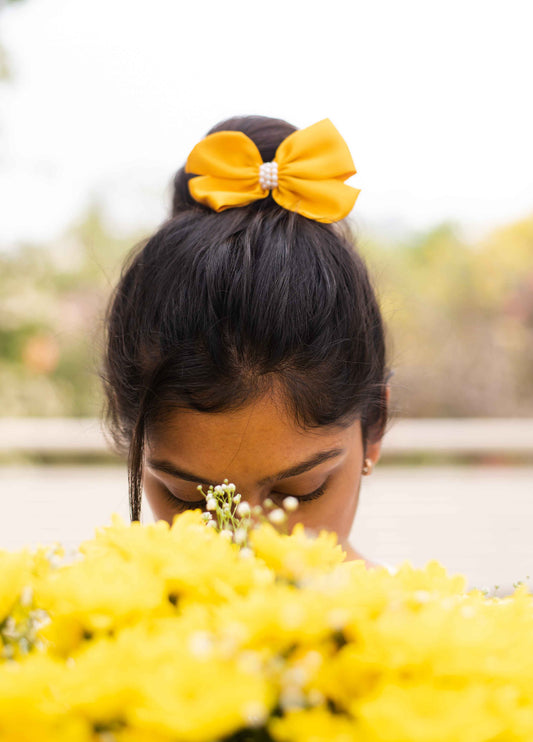 Pearl Detailed Cute Satin Bow on Alligator clip