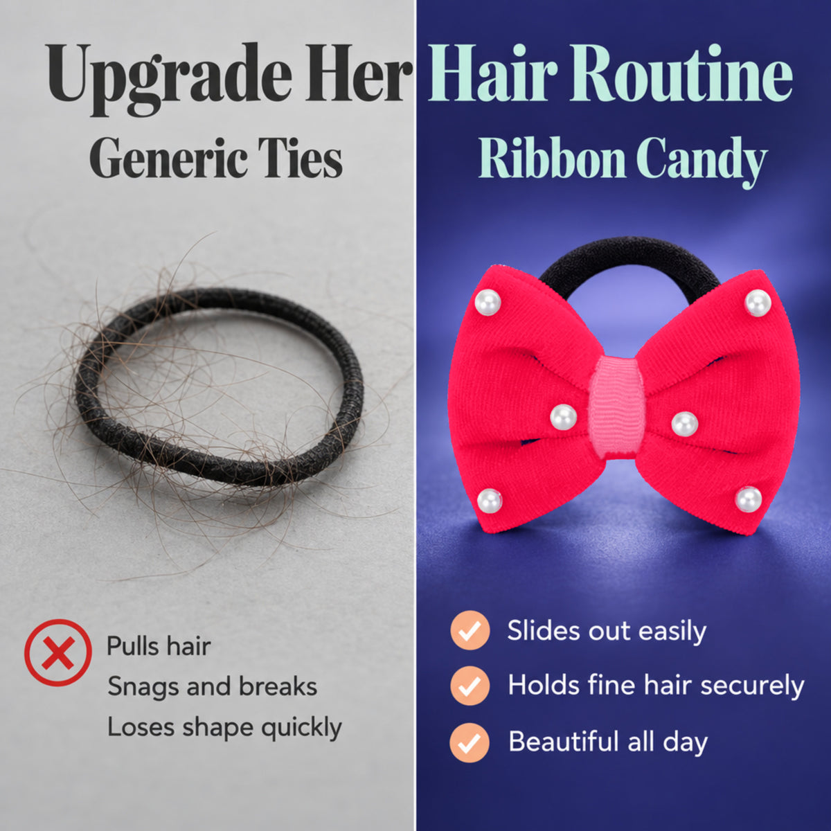 Velvet bow on rubberbands with pearls - Rose pink