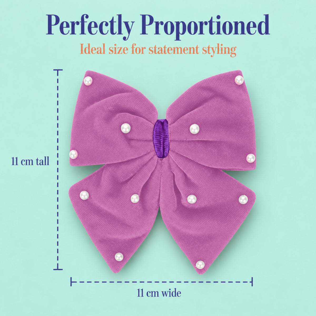 Velvet party bow on alligator clip with pearls - Purple