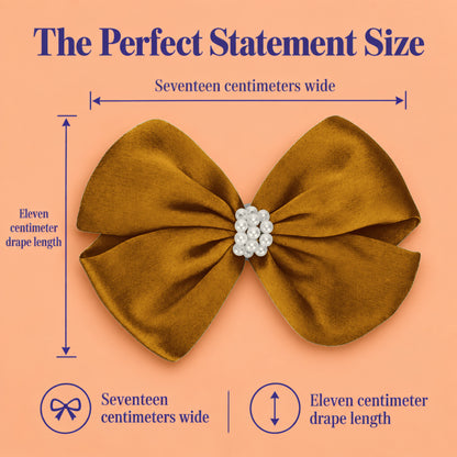 Pearl Detailed Cute Satin Bow on Alligator clip