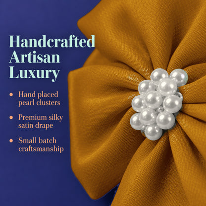Pearl Detailed Cute Satin Bow on Alligator clip