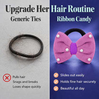 Velvet bow on rubberbands with pearls - Purple