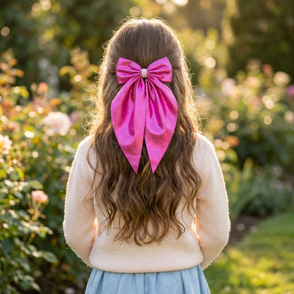 Shiny big scarf with pearls on barette clip - Fuchsia