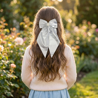 Shiny big scarf with pearls on barette clip - Sliver