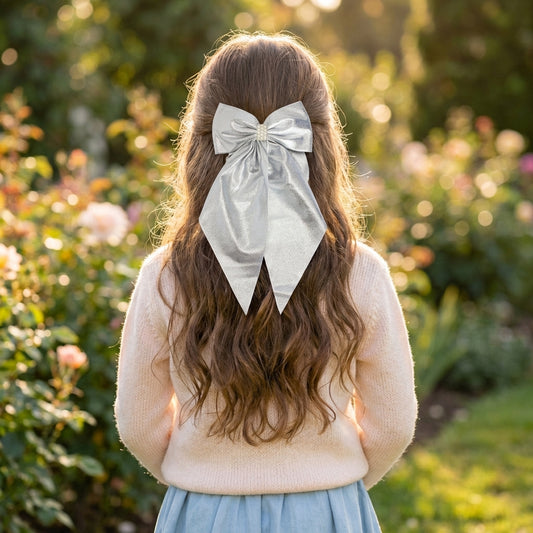 Shiny big scarf with pearls on barette clip - Sliver