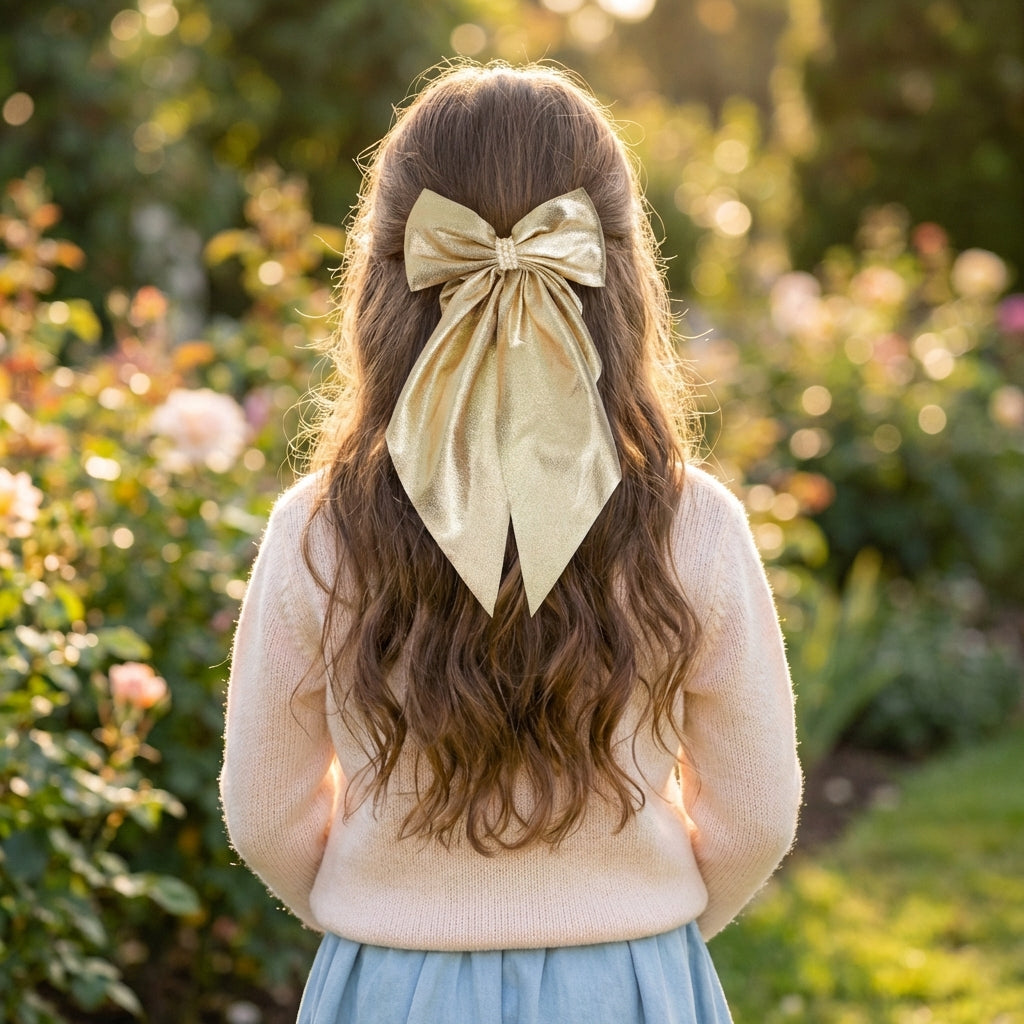Shiny big scarf with pearls on barrette clip - Golden