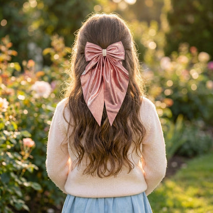 Shiny big scarf with pearls on barette clip - Rose pink