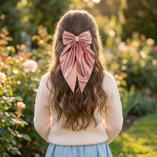 Shiny big scarf with pearls on barette clip - Rose pink