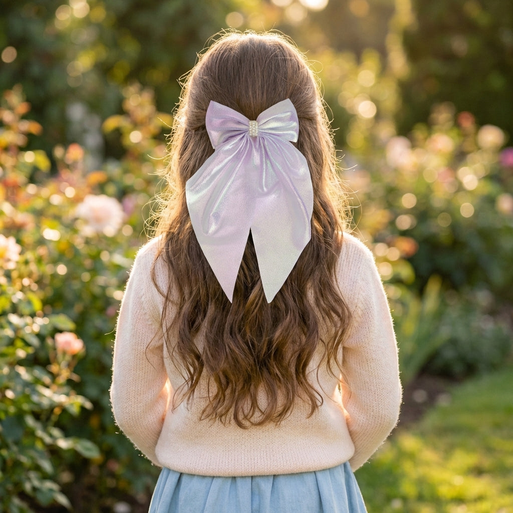 Shiny big scarf with pearls on barette clip - lavender