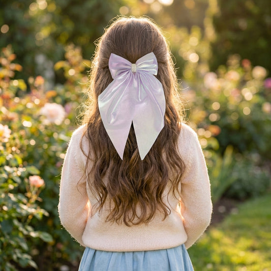 Shiny big scarf with pearls on barette clip - lavender