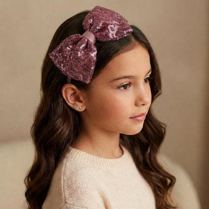 Big sequined party bow on hair band - Wine