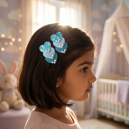 Cute shimmer heart tic-tac pins embellished with pearls  - Blue, Purple, Pink, Fluorescent Green