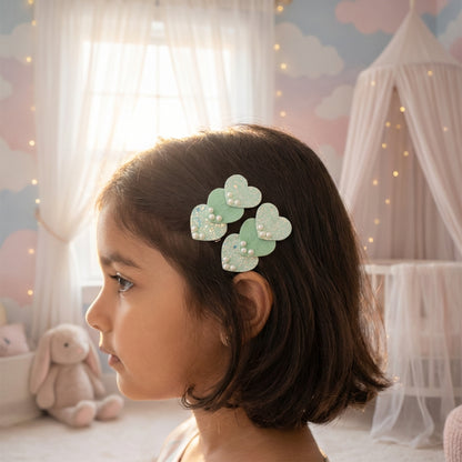 Cute shimmer heart tic-tac pins embellished with pearls  - Sea green, Pink, Light blue