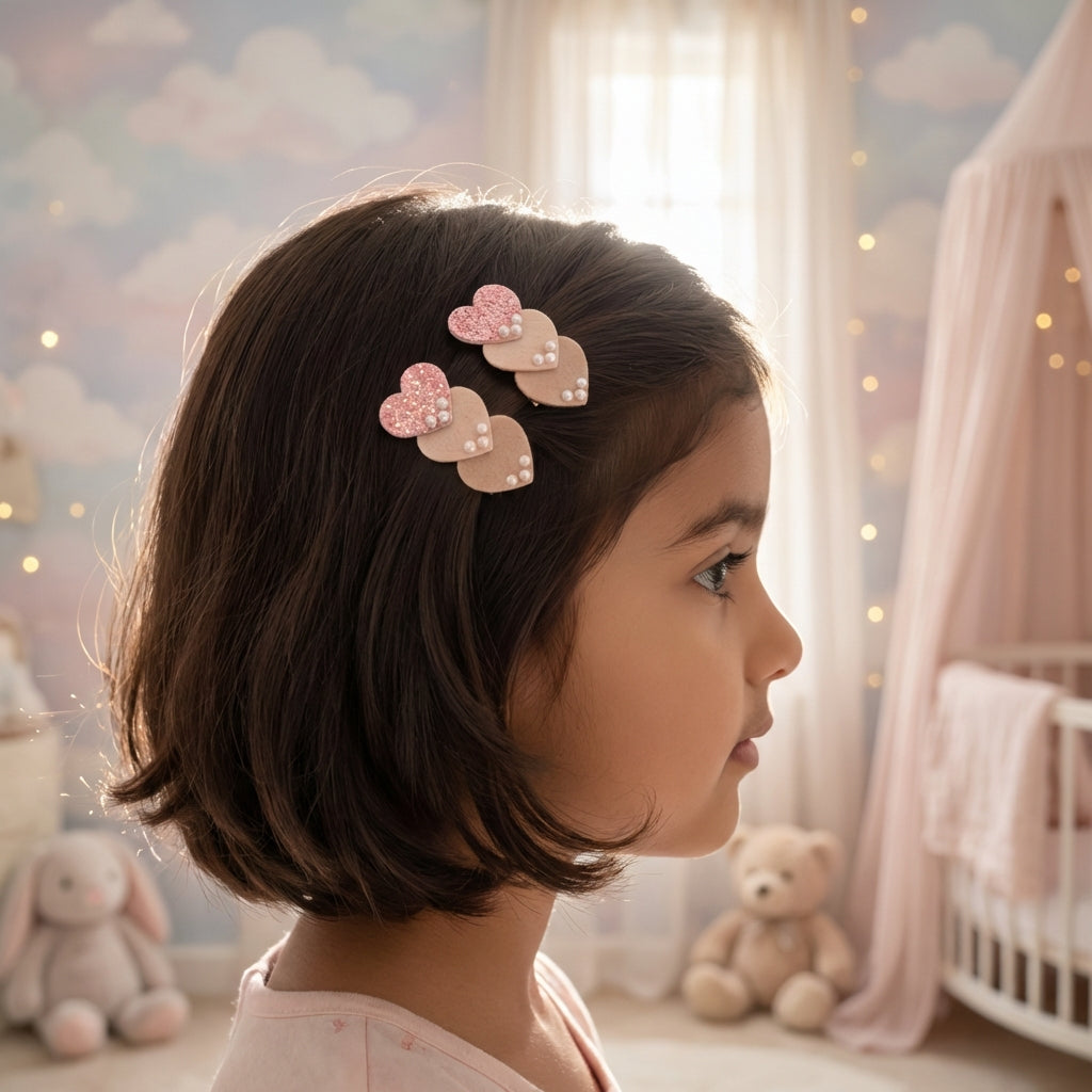 Cute shimmer heart tic-tac pins embellished with pearls  - Red, Offwhite