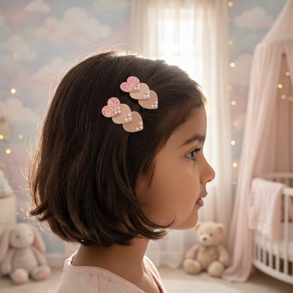 Cute shimmer heart tic-tac pins embellished with pearls  - Red, Offwhite