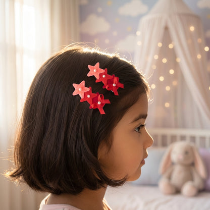 Cute glitter star alligator clips embellished with pearls and small bows  - White, Blue, Red