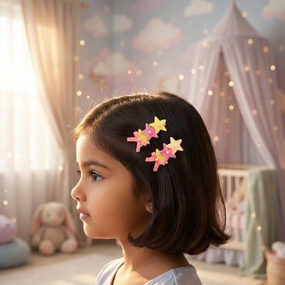 Cute glitter star alligator clips embellished with pearls and small bows  - Purple, Pink