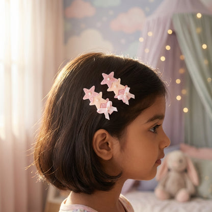 Cute glitter star alligator clips embellished with pearls and small bows  - Peach, Black, Silver