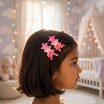 Cute glitter star alligator clips embellished with pearls and small bows  - Sea green , Pink