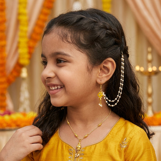 A pair of festive yellow bead chain earrings with tic-tacs (2 Qty) - Yellow