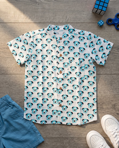 Ribbon Candy - Blue Pig Print Shirt - 100% Cotton