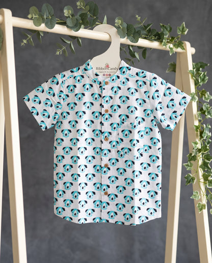 Ribbon Candy - Blue Pig Print Shirt - 100% Cotton