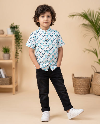 Ribbon Candy - Blue Pig Print Shirt - 100% Cotton