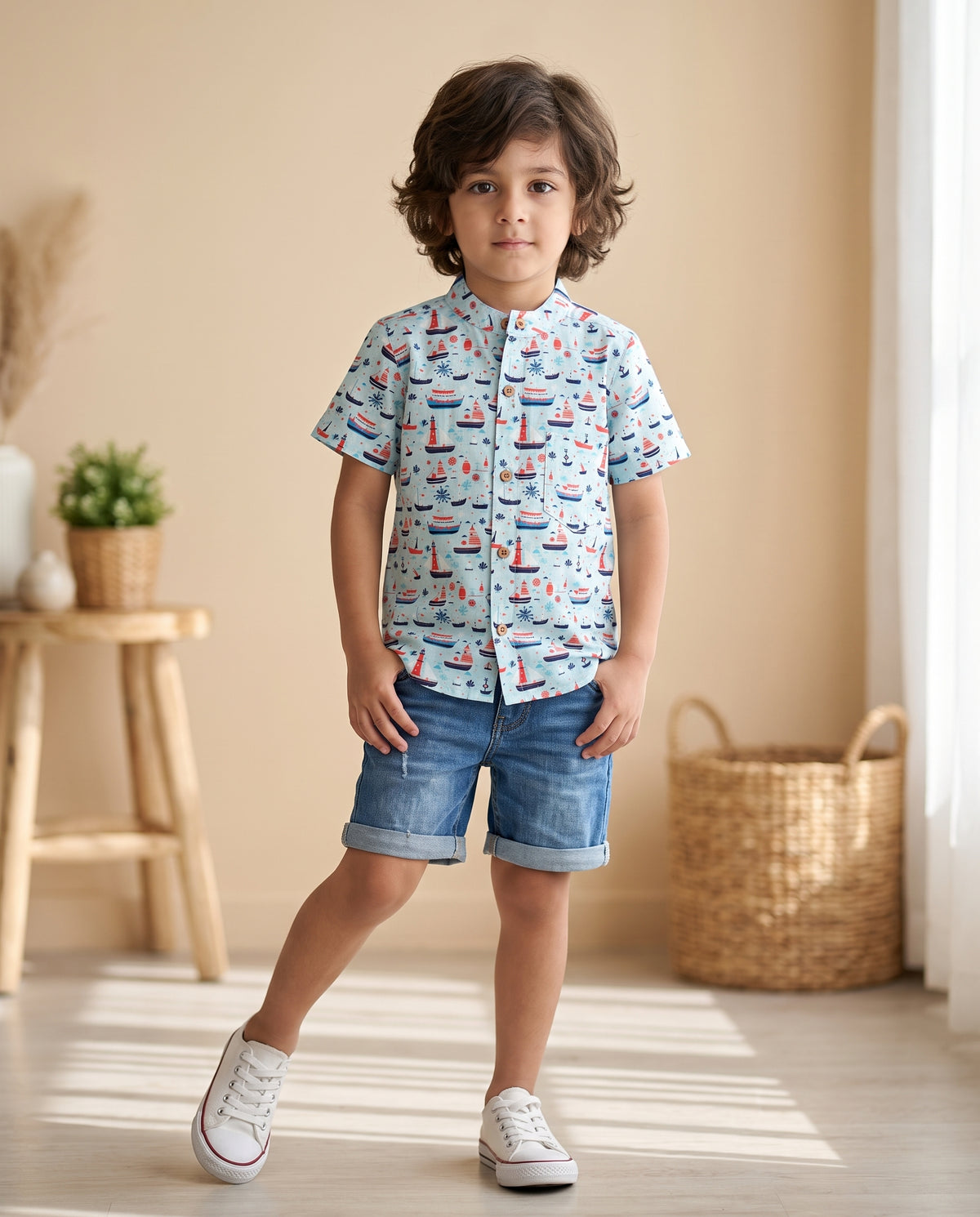Ribbon Candy - Sailboat & Lighthouse Print Shirt - 100% Cotton