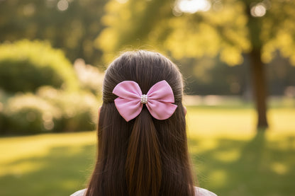 Pearl Detailed Cute Satin Bow on Alligator clip - Lavender