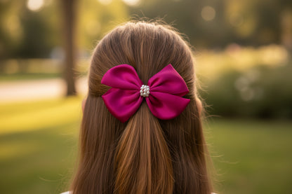 Pearl Detailed Cute Satin Bow on Alligator clip