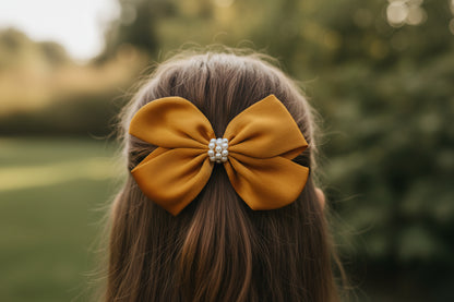 Pearl Detailed Cute Satin Bow on Alligator clip
