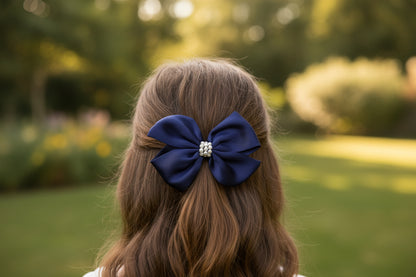 Pearl Detailed Cute Satin Bow on Alligator clip.