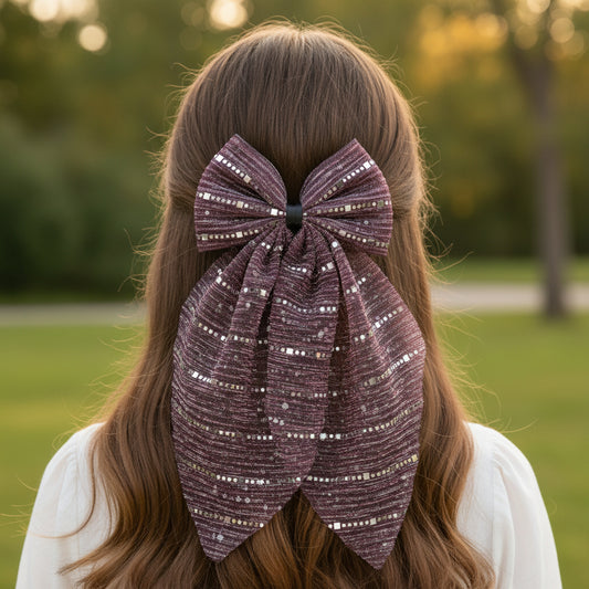Stripe detailed Georgette Scarf on Alligator Clip - Magenta