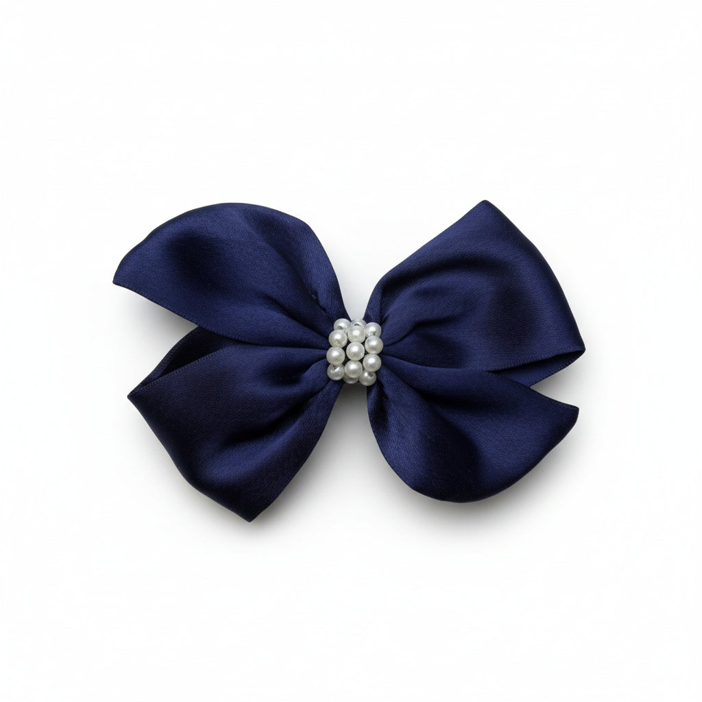 Pearl Detailed Cute Satin Bow on Alligator clip.