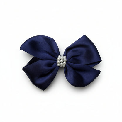 Pearl Detailed Cute Satin Bow on Alligator clip.