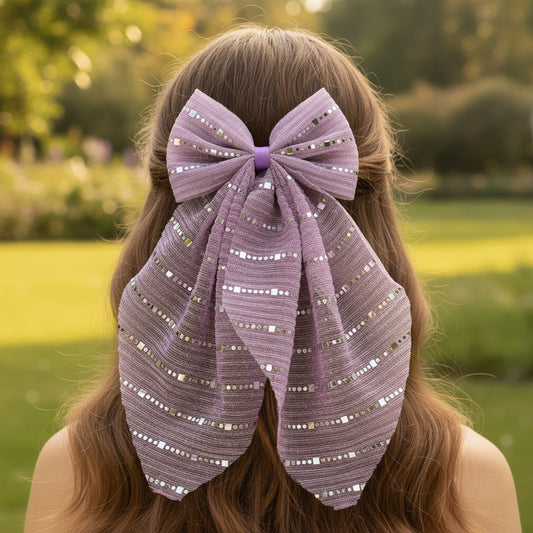 Stripe detailed Georgette Scarf on Alligator Clip - Purple