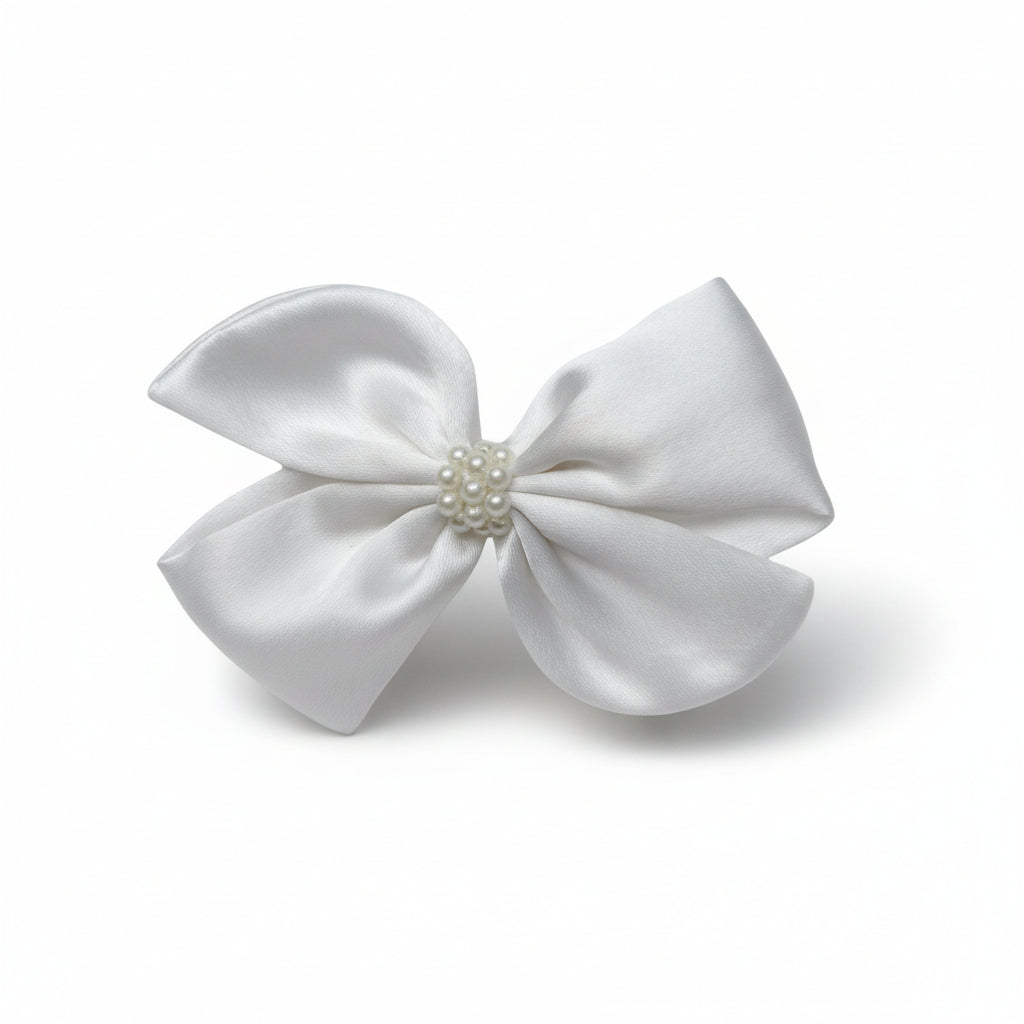 Pearl Detailed Cute Satin Bow on Alligator clip