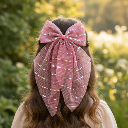 Stripe detailed Georgette Scarf on Alligator Clip - Pink