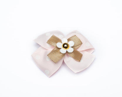 Pink and Gold Double Bow with Gold Floral Embellishment